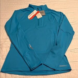 New With Tags Merrell Women's Medium Soto Half Zip Tech Top in Sea Shore (Blue)